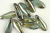 25pc 5X16mm LUSTER TRANSPARENT GREEN DAGGER CZECH GLASS BEADS CZ124-25